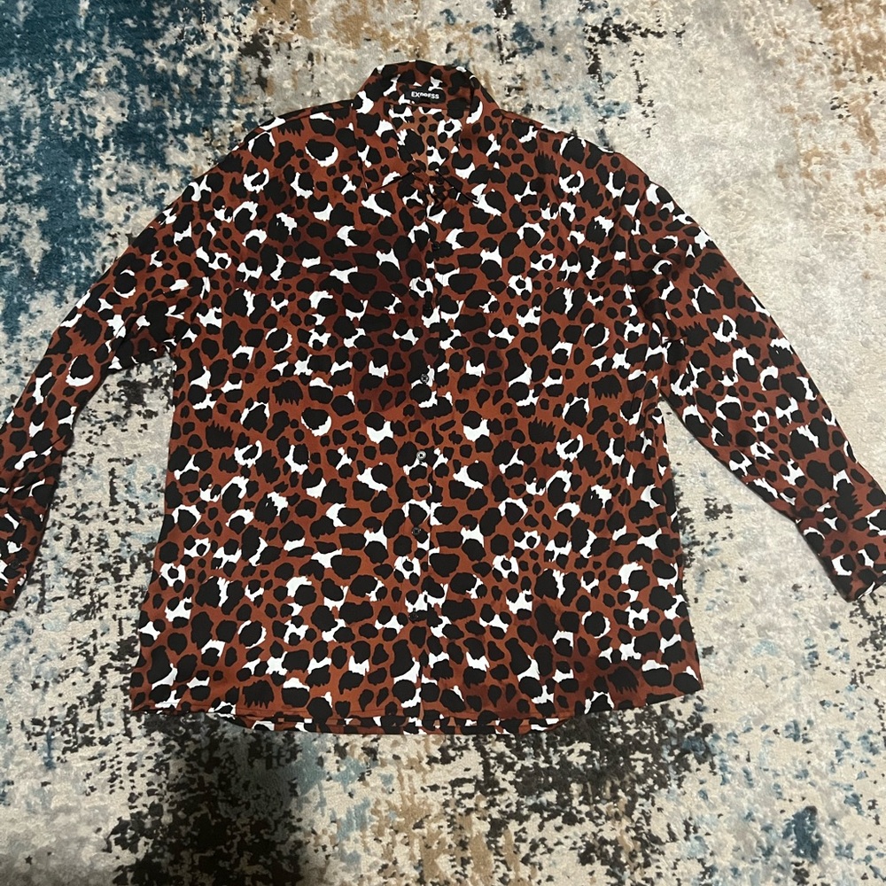 Express Leopard Silk Button Down